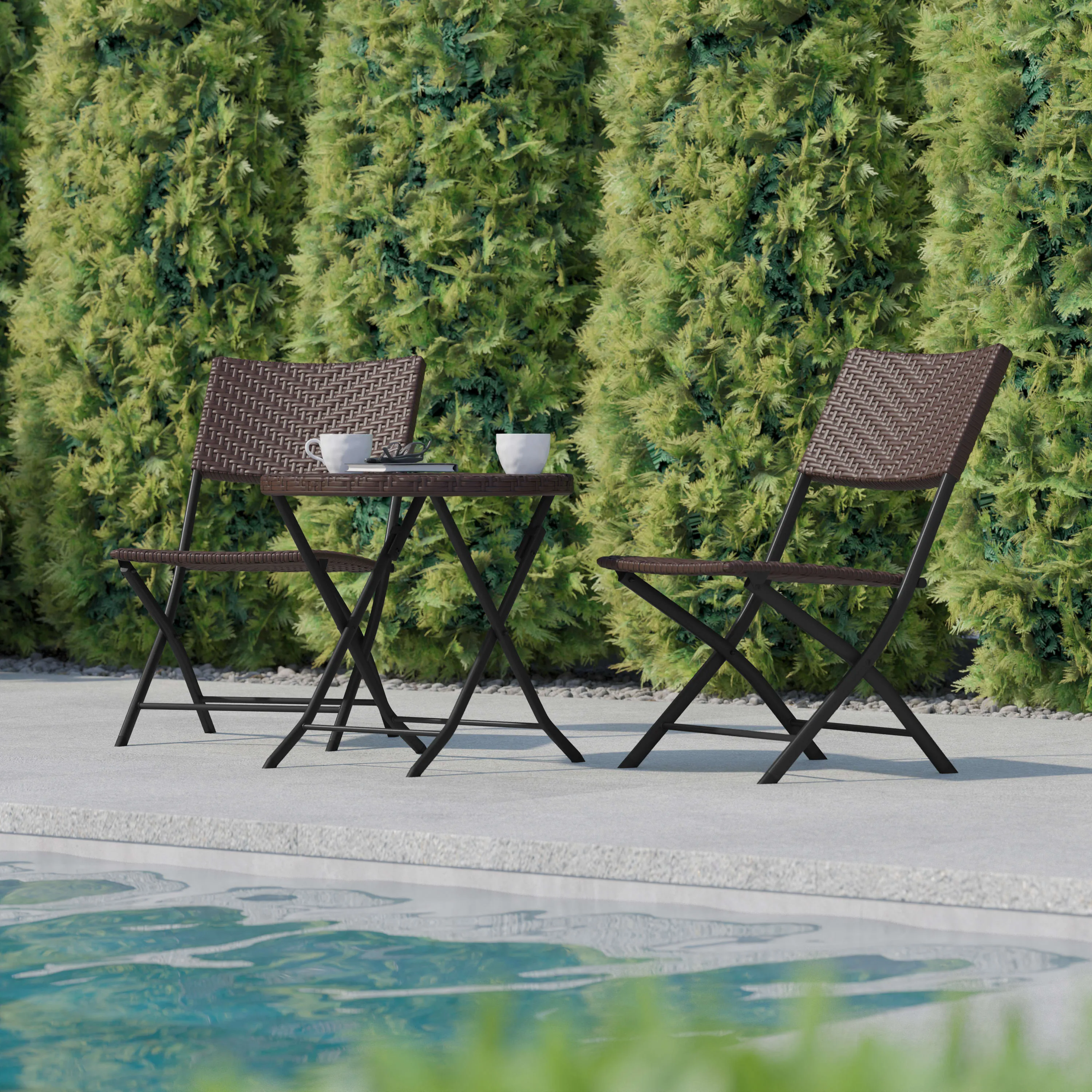 Rouen Three Piece Folding Bistro Set in PE Rattan with Metal Frames for Indoor and Outdoor Use