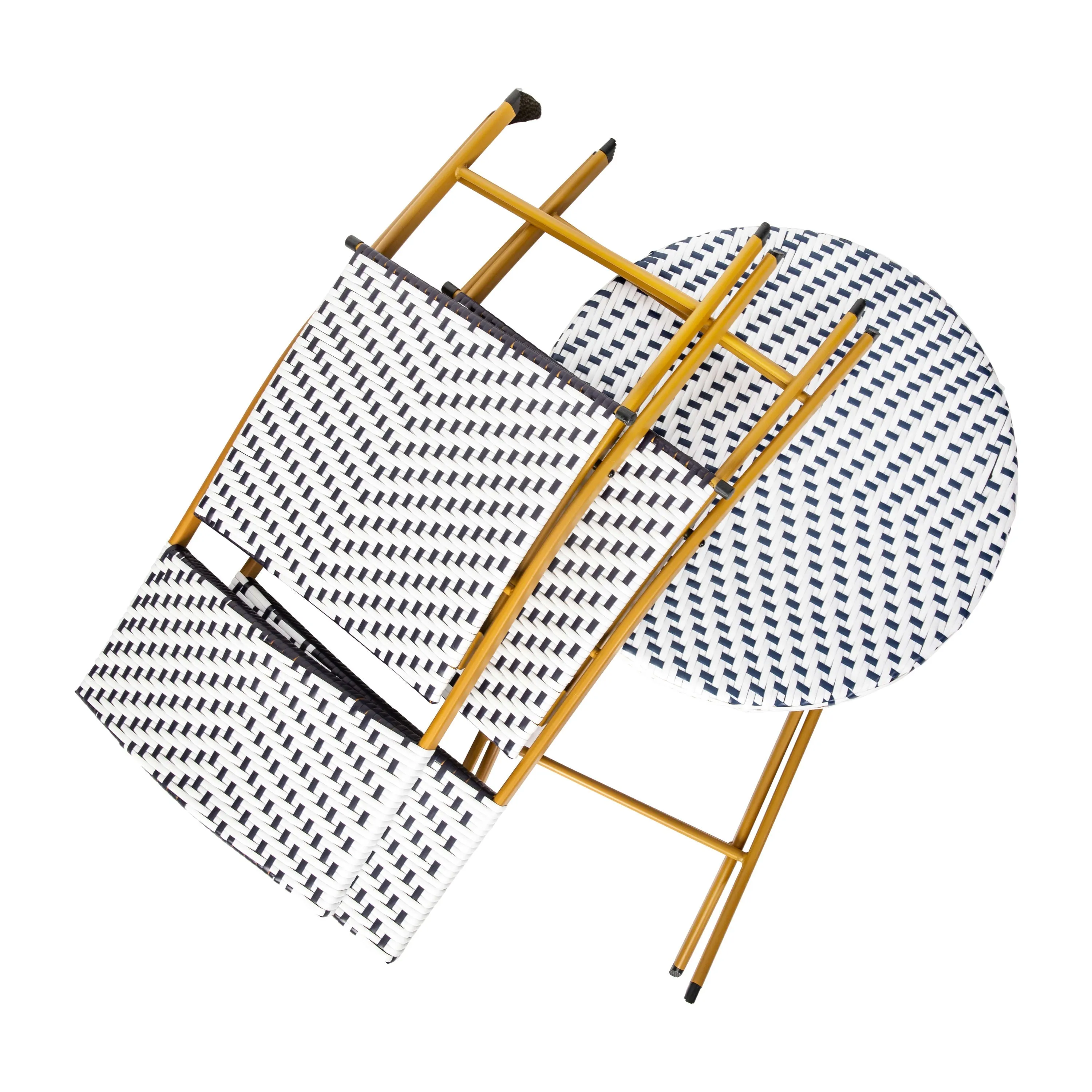 Rouen Three Piece Folding Bistro Set in PE Rattan with Metal Frames for Indoor and Outdoor Use