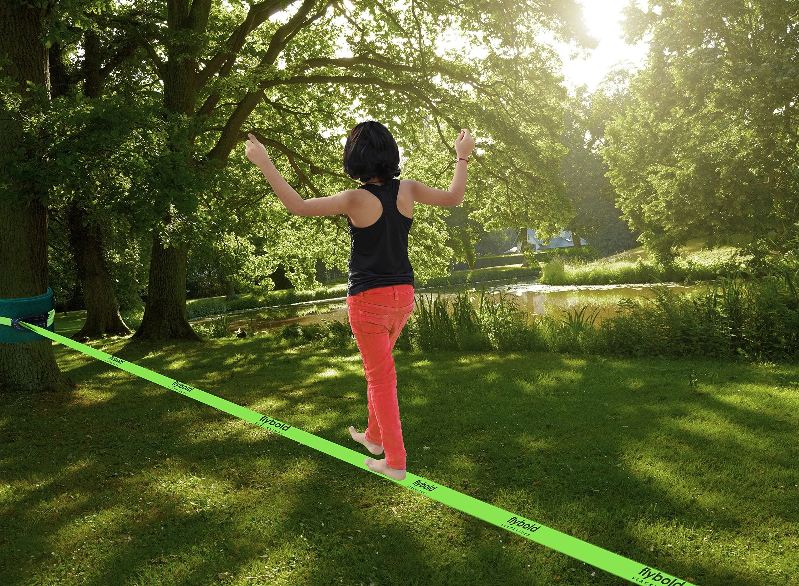 Slackline Kit Slack Line Longer 57 Ft Line With Tree Protectors And Carry Bag Tight Rope