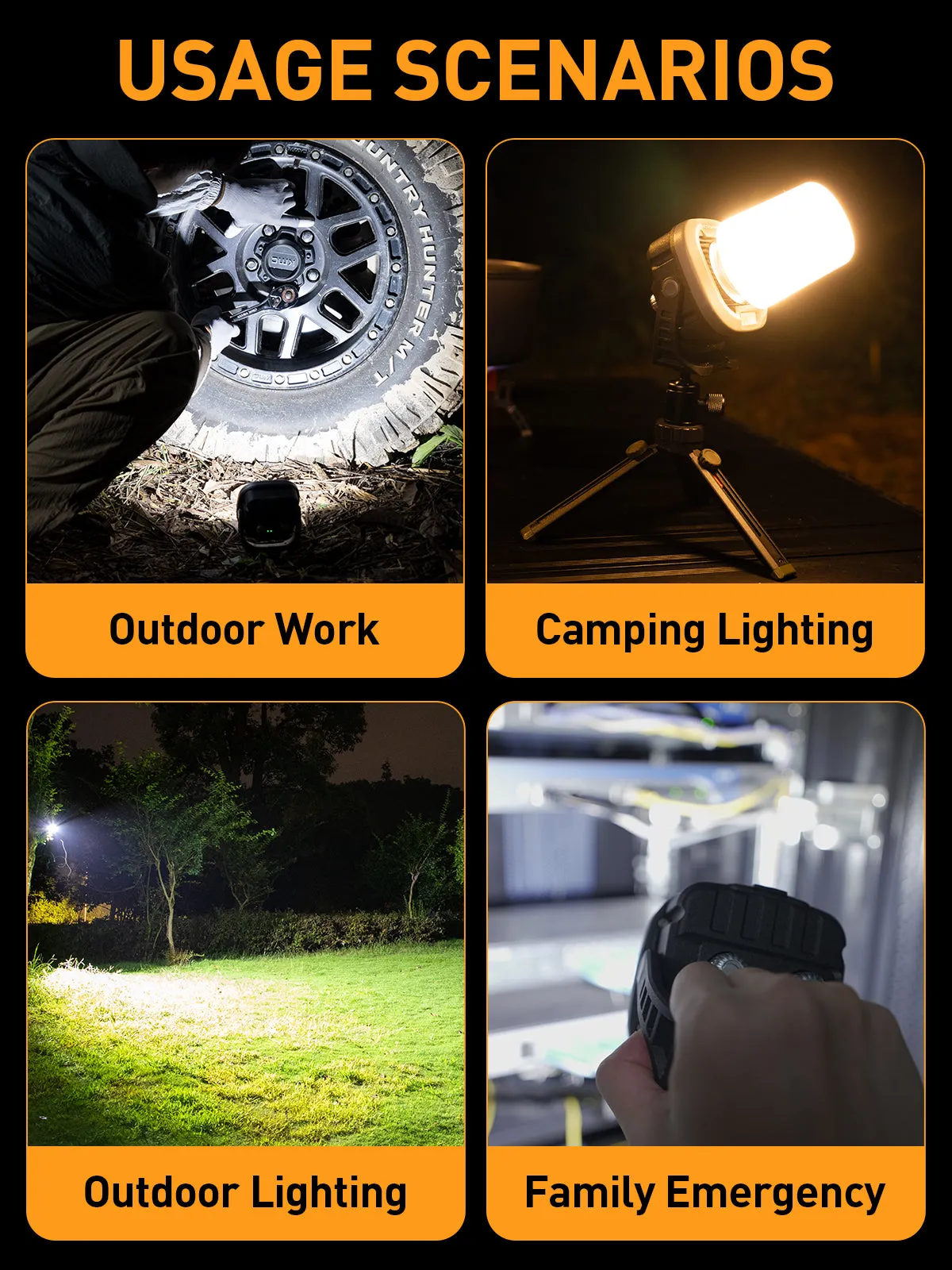 Square LED Work Light Kit for Outdoor Camping