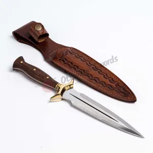 Walnut Handle, Double Edged Hunter Dagger