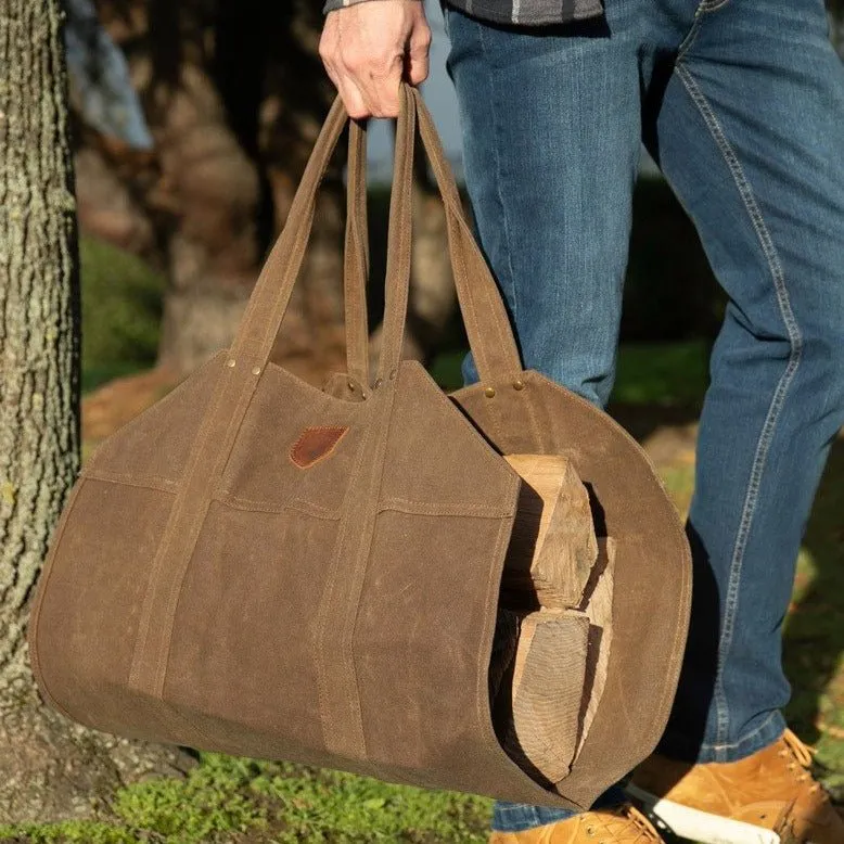 Waxed Canvas & Leather Strap Log Carrier