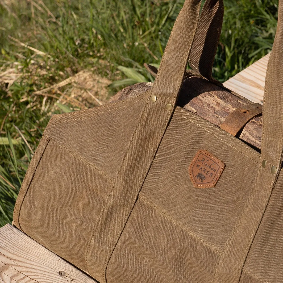 Waxed Canvas & Leather Strap Log Carrier