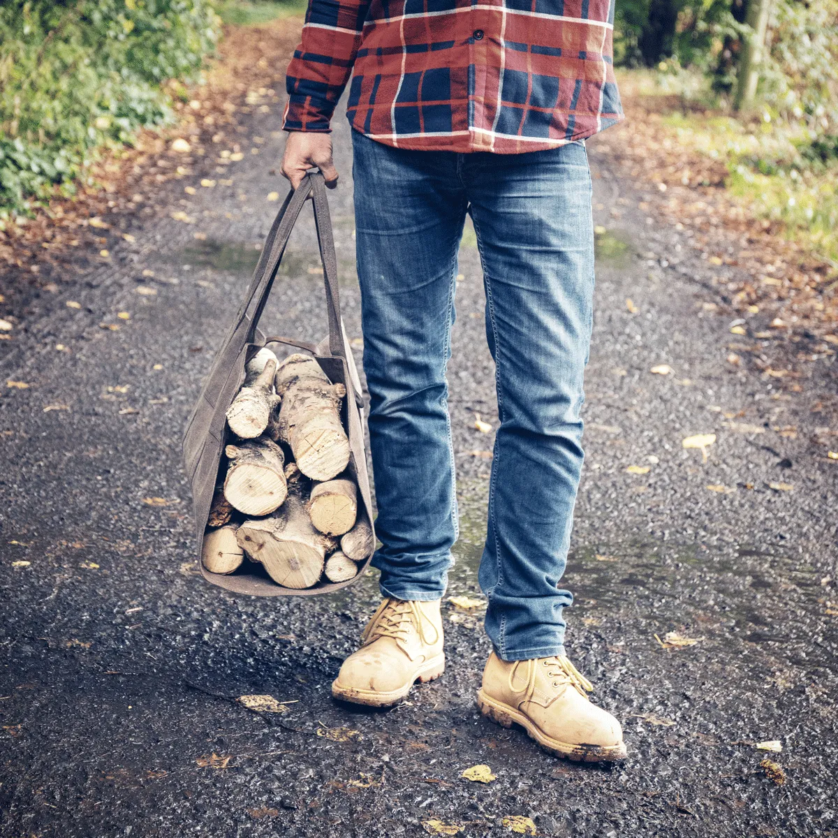 Waxed Canvas & Leather Strap Log Carrier