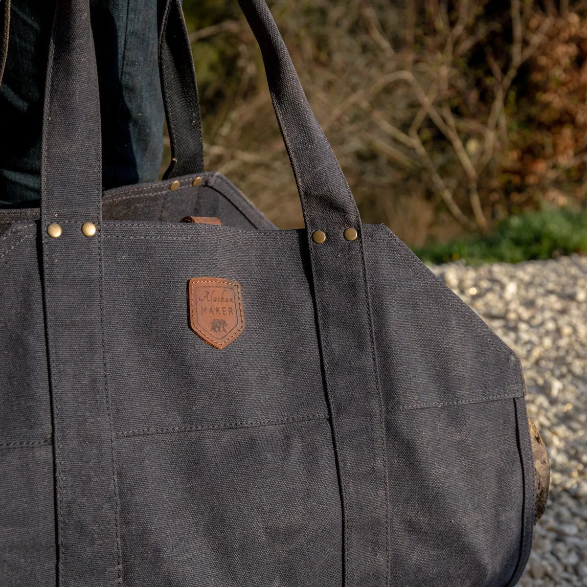 Waxed Canvas & Leather Strap Log Carrier