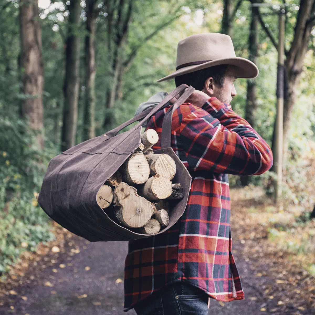 Waxed Canvas & Leather Strap Log Carrier